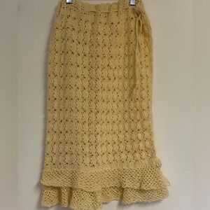 Hand-knit Openwork Lace Stitch Ruffle  Skirt Crochet Drawstring Waist One Size